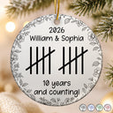 Anniversary,Christmas,Romantic,Gift For Couples,Icon - Couple Anniversary Gift Tally Mark - Personalized Circle Ceramic Ornament
