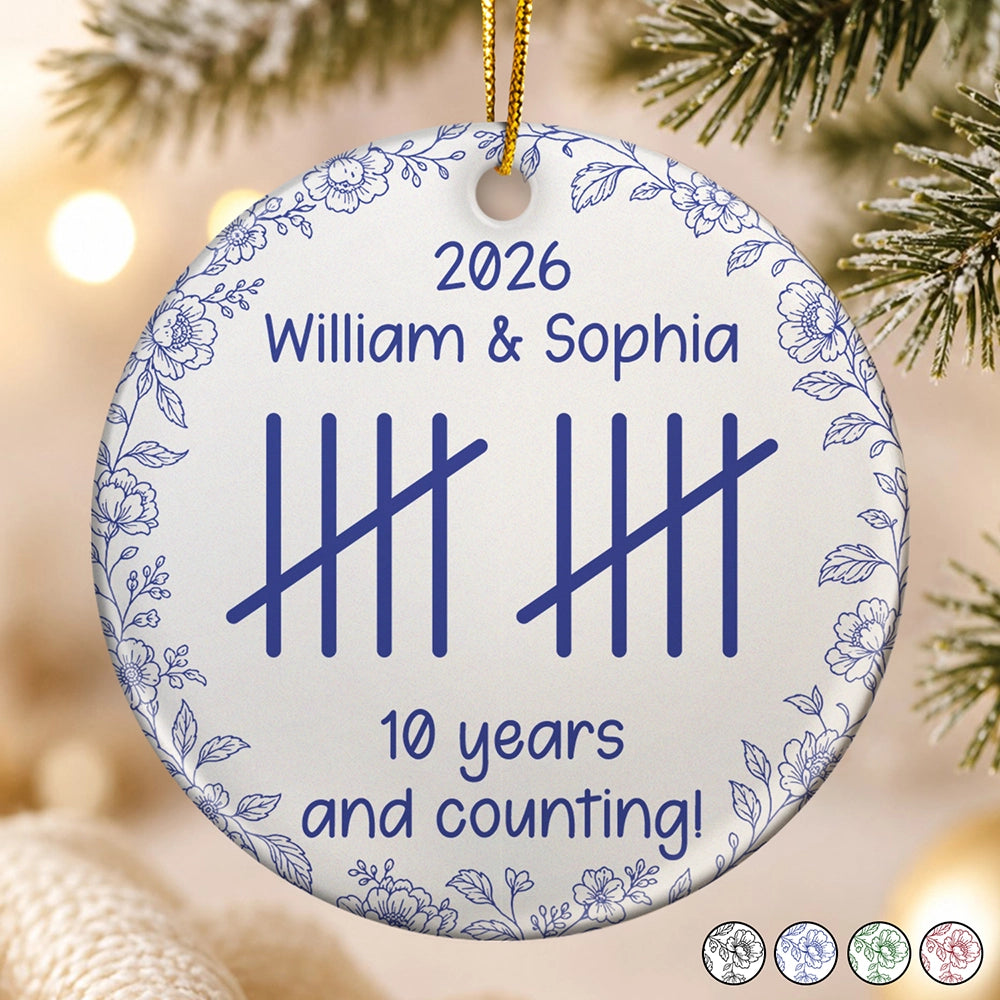 Couple Anniversary Gift Tally Mark - Personalized Circle Ceramic Ornament
