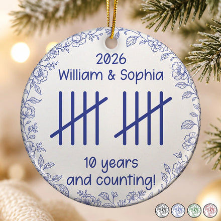 Couple Anniversary Gift Tally Mark - Personalized Circle Ceramic Ornament