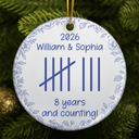 Anniversary,Christmas,Romantic,Gift For Couples,Icon - Couple Anniversary Gift Tally Mark - Personalized Circle Ceramic Ornament