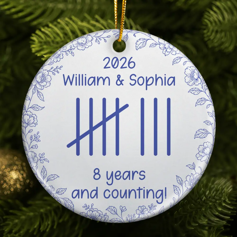 Anniversary,Christmas,Romantic,Gift For Couples,Icon - Couple Anniversary Gift Tally Mark - Personalized Circle Ceramic Ornament