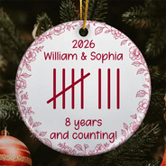 Anniversary,Christmas,Romantic,Gift For Couples,Icon - Couple Anniversary Gift Tally Mark - Personalized Circle Ceramic Ornament