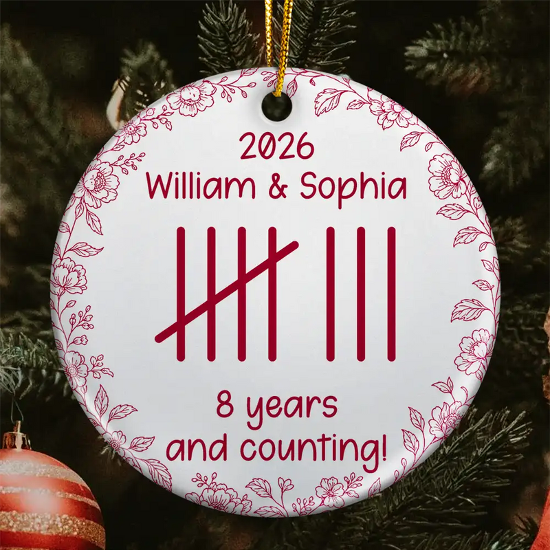 Anniversary,Christmas,Romantic,Gift For Couples,Icon - Couple Anniversary Gift Tally Mark - Personalized Circle Ceramic Ornament