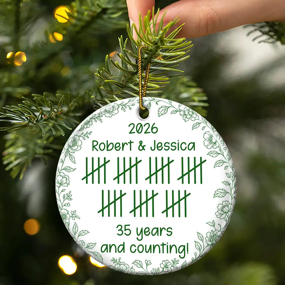 Anniversary,Christmas,Romantic,Gift For Couples,Icon - Couple Anniversary Gift Tally Mark - Personalized Circle Ceramic Ornament