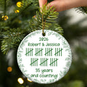 Anniversary,Christmas,Romantic,Gift For Couples,Icon - Couple Anniversary Gift Tally Mark - Personalized Circle Ceramic Ornament