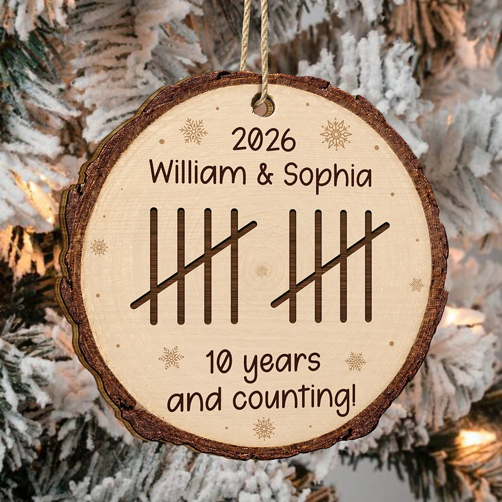 Anniversary,Christmas,Romantic,Gift For Couples,Icon - Couple Anniversary Gift Tally Mark - Personalized Custom Shaped Wooden Ornament