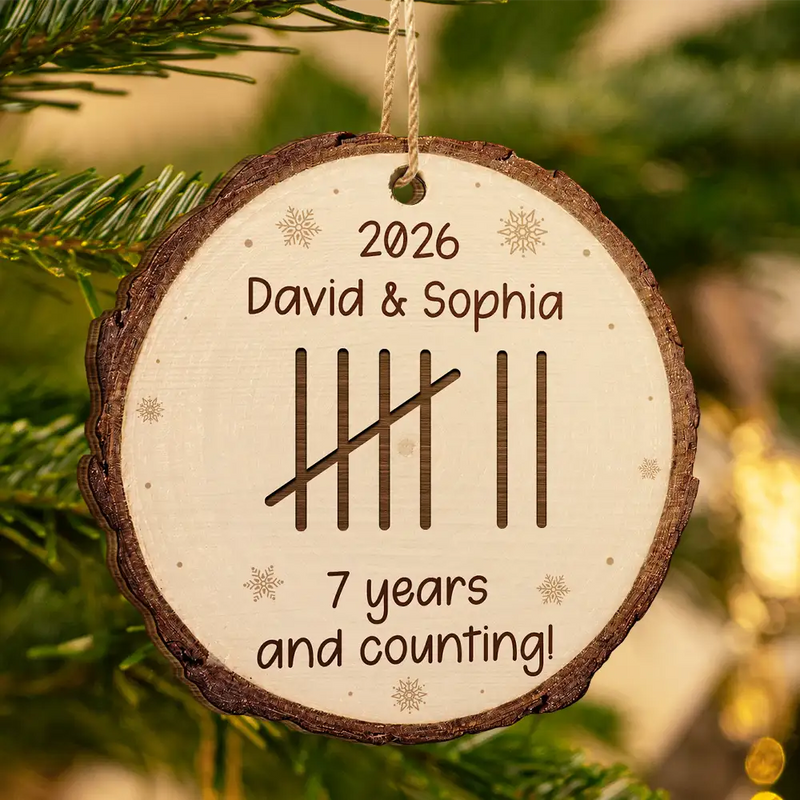 Anniversary,Christmas,Romantic,Gift For Couples,Icon - Couple Anniversary Gift Tally Mark - Personalized Custom Shaped Wooden Ornament