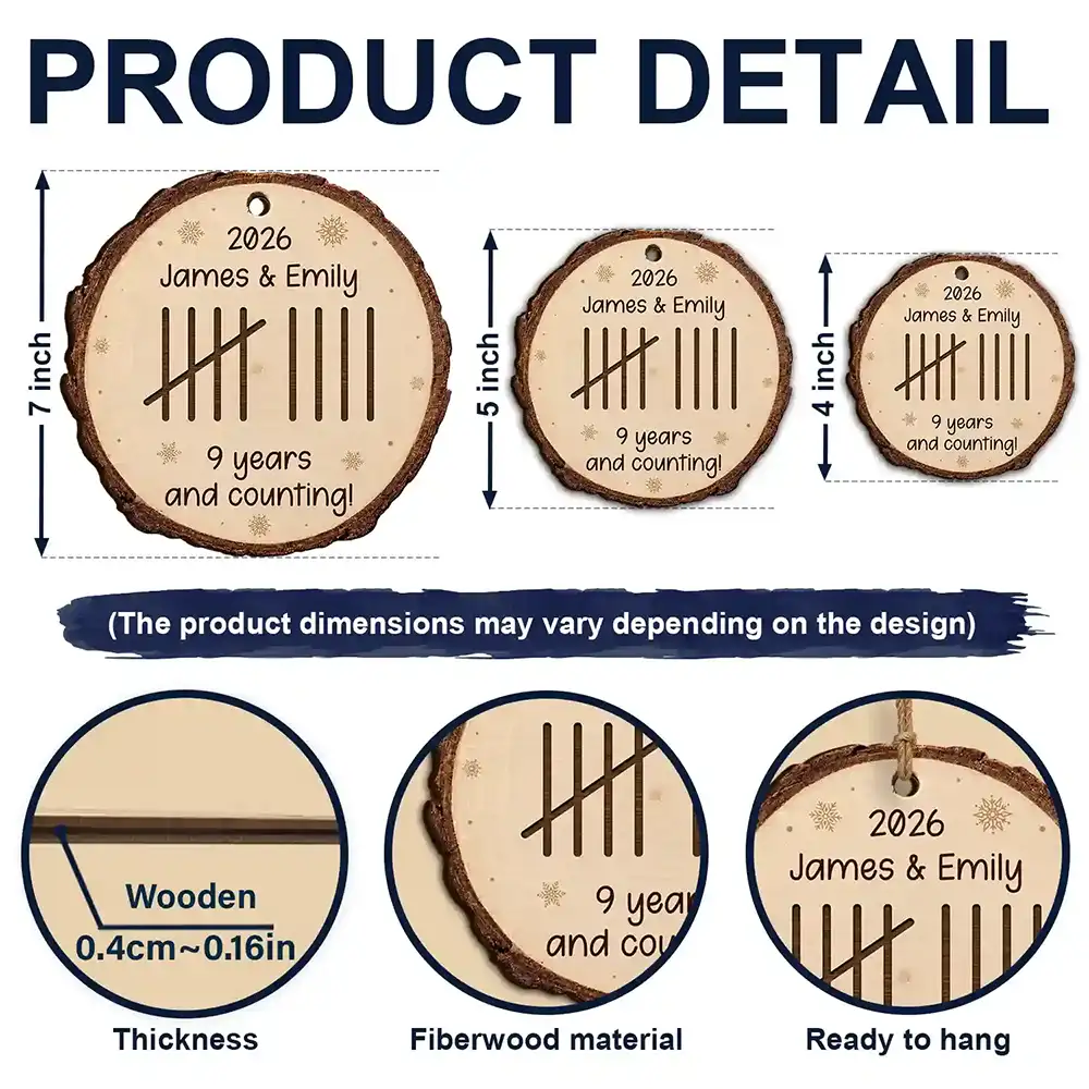 Anniversary,Christmas,Romantic,Gift For Couples,Icon - Couple Anniversary Gift Tally Mark - Personalized Custom Shaped Wooden Ornament