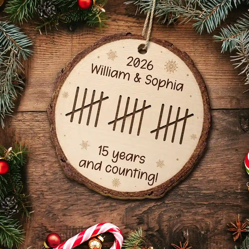 Anniversary,Christmas,Romantic,Gift For Couples,Icon - Couple Anniversary Gift Tally Mark - Personalized Custom Shaped Wooden Ornament