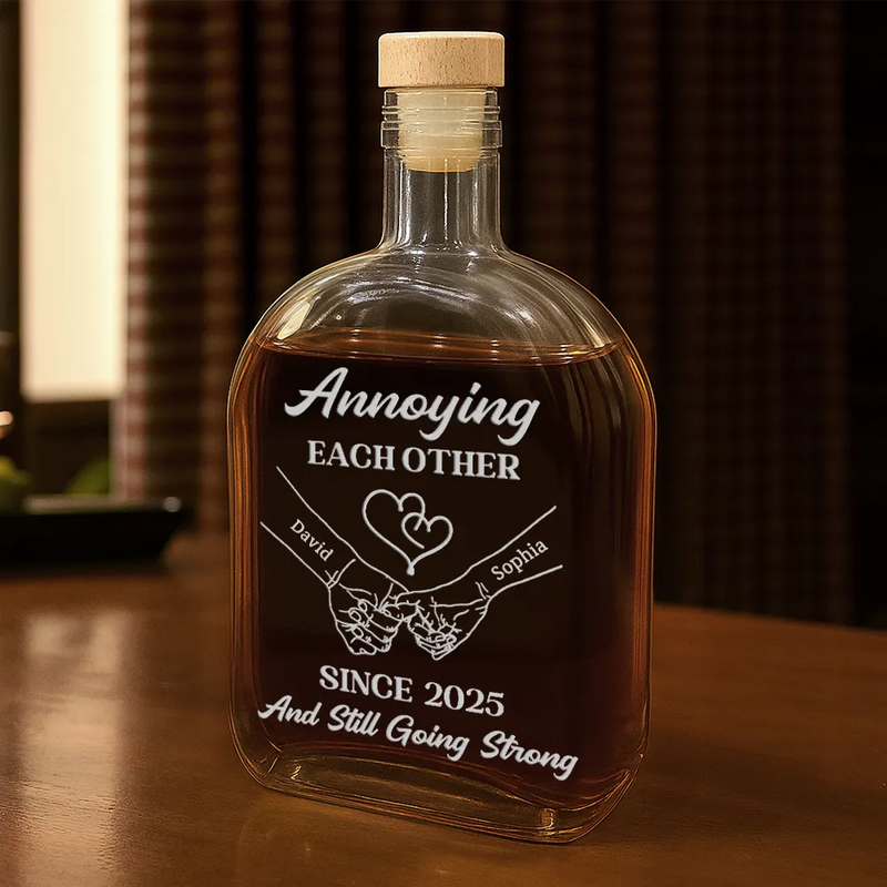 Gift For Couples,Gift For Men,Gift For Boyfriend,Gift For Husband - Couple Annoying Each Other Metal Effect - Personalized Whiskey Bottle