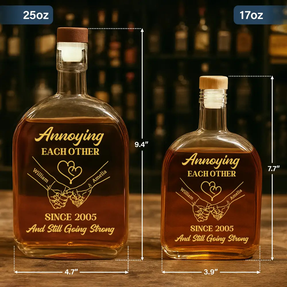 Gift For Couples,Gift For Men,Gift For Boyfriend,Gift For Husband - Couple Annoying Each Other Metal Effect - Personalized Whiskey Bottle