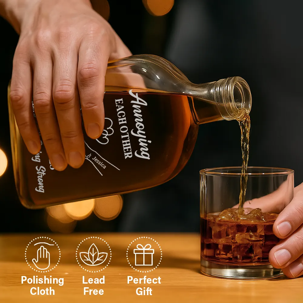 Gift For Couples,Gift For Men,Gift For Boyfriend,Gift For Husband - Couple Annoying Each Other Metal Effect - Personalized Whiskey Bottle