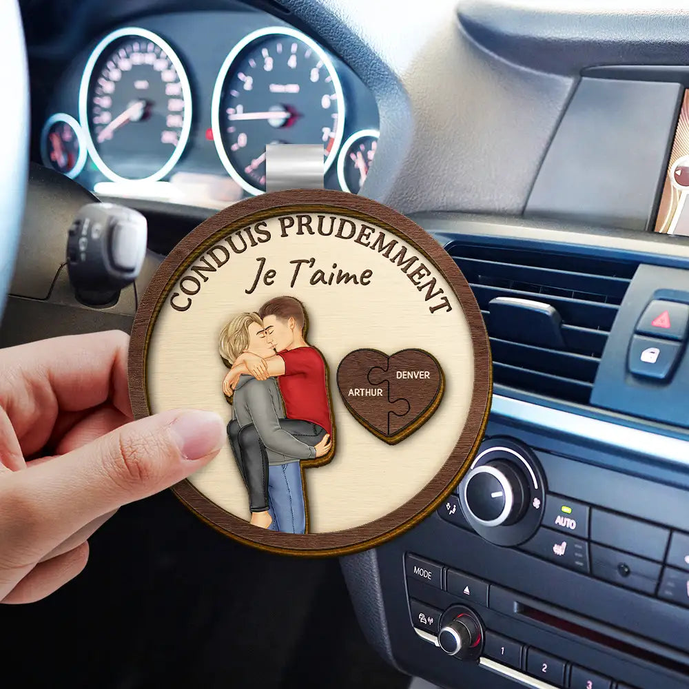 Gift For Couples,Gift For Husband,Gift For Wife,Gift For Boyfriend,Gift For Girlfriend,LGBT,Love,French - Couple Conduis Prudemment Je T’aime - Clip De Pare-Soleil De Voiture À Forme Spéciale Personnalisé
