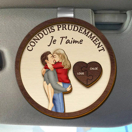 Couple Conduis Prudemment Je T’aime - Clip De Pare-Soleil De Voiture À Forme Spéciale Personnalisé