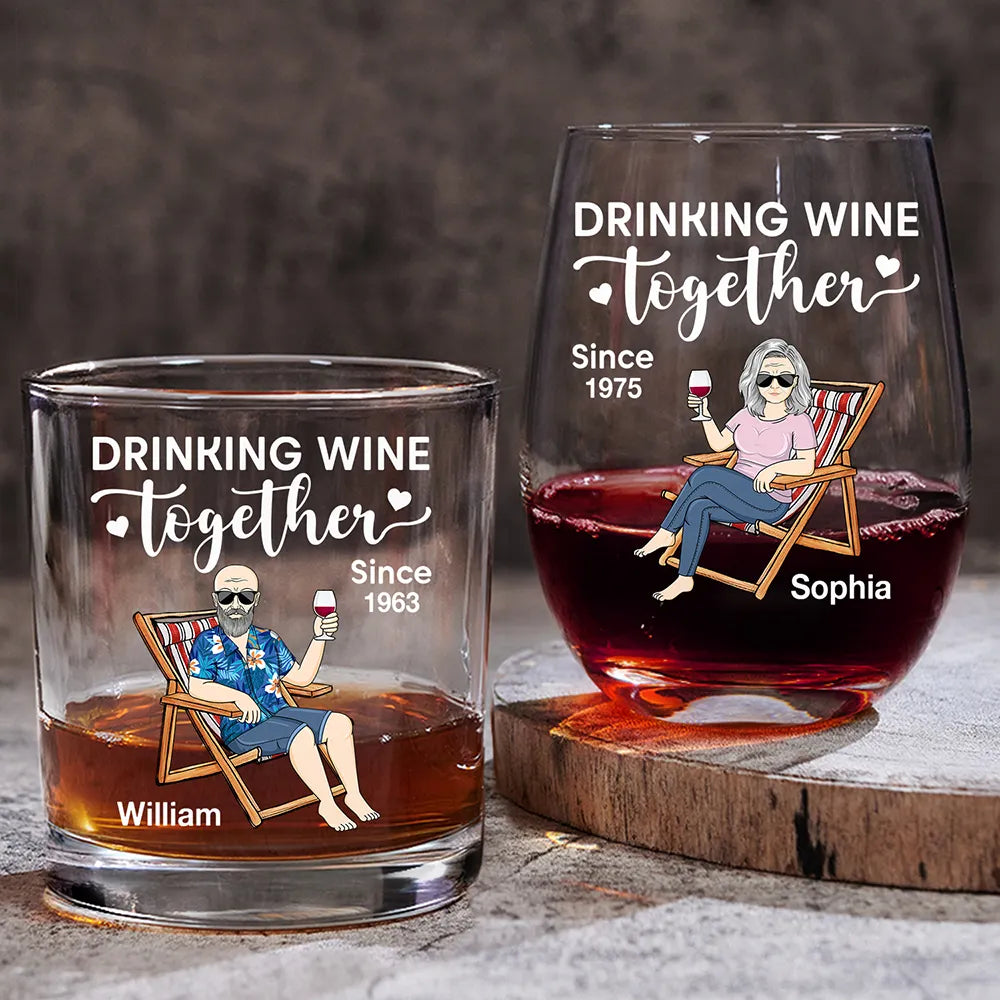 Couple Drinking Wine Together - Personalized Combo Wine & Whiskey Glass