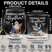 Love, Gift For Couples, Gift For Husband, Gift For Wife, Gift For Boyfriend, Gift For Girlfriend, Old Couples - Couple Drinking Wine Together - Personalized Combo Wine & Whiskey Glass