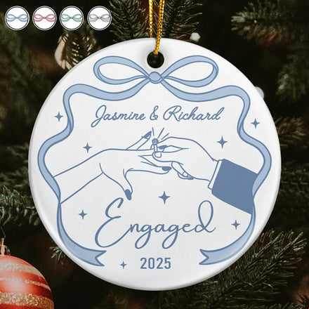 Couple Engaged Married Anniversary - Personalized Circle Ceramic Ornament