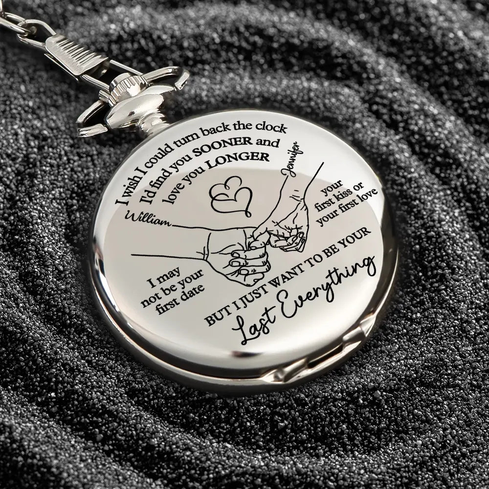 Couple Hand Holding I Wish I Could Turn Back The Clock - Personalized Pocket Watch