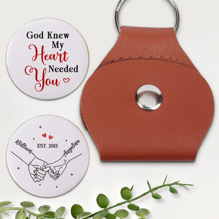 Couple Holding Hands God Knew My Heart Needed You - Personalized Leather Pocket Hug