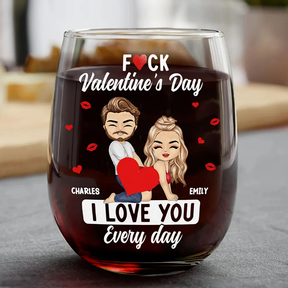 Couple I Love You Every Day - Personalized Stemless Wine Glass