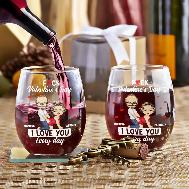 Gift For Couples,Old Couples,Gift For Husband,Gift For Wife,Gift For Boyfriend,Gift For Girlfriend,Love - Couple I Love You Every Day - Personalized Stemless Wine Glass
