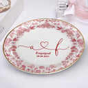 Gift For Couples, Gift For Wife, Gift For Girlfriend, Happy - Couple Initial Names Engaged Married Toile De Jouy Pattern - Personalized Round Ring Dish