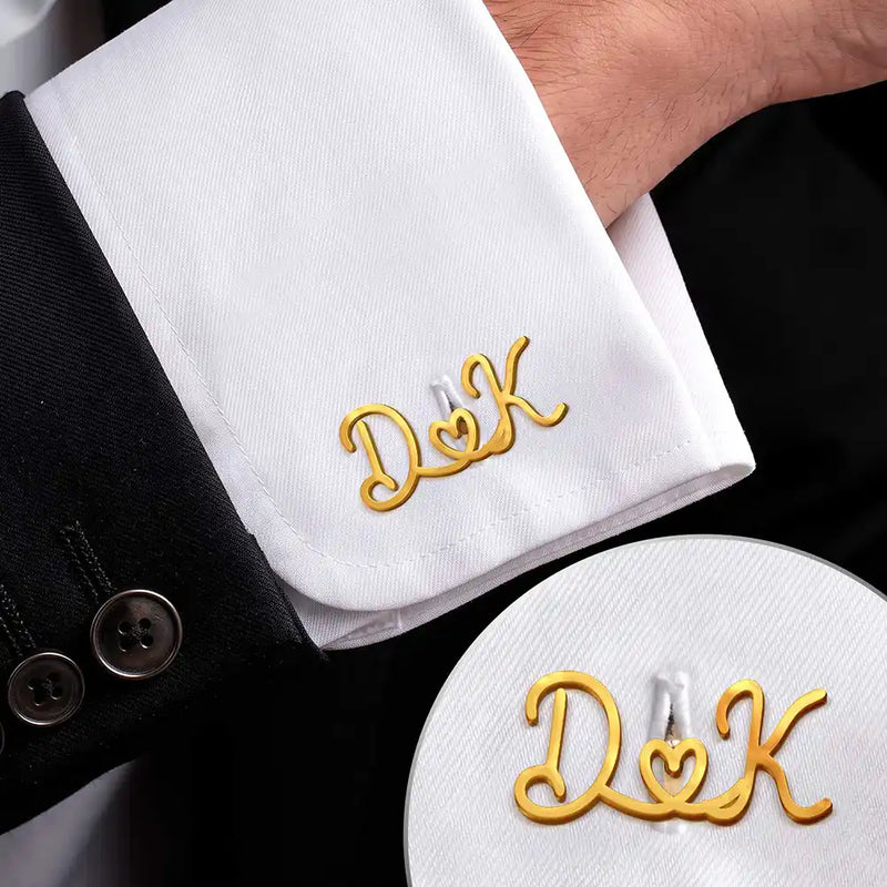 Gift For Men,Romantic,Gift For Yourself,Wedding,Custom Letter-Couple Initials Sign Name - Personalized Cufflinks