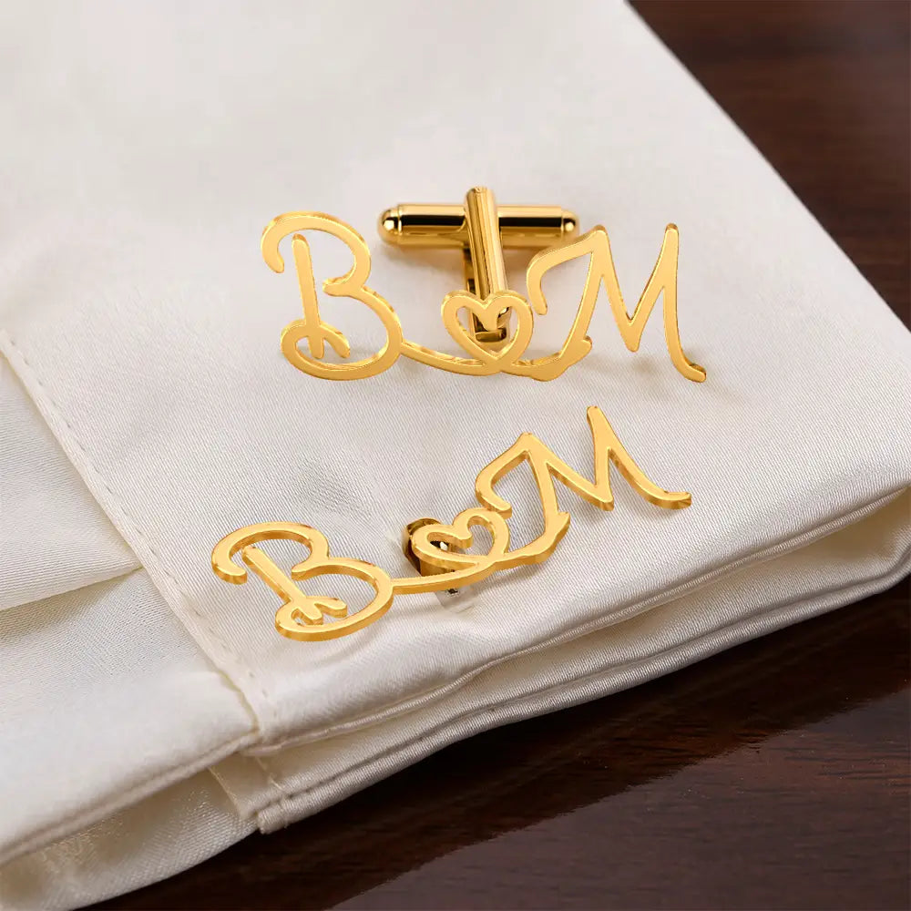 Gift For Men,Romantic,Gift For Yourself,Wedding,Custom Letter-Couple Initials Sign Name - Personalized Cufflinks