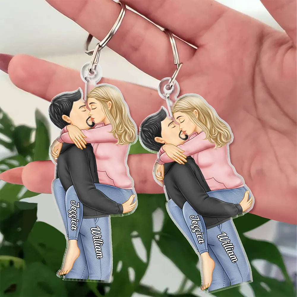 Couple Kissing - Anniversary Gift For Couples - Personalized Cutout Acrylic Keychain