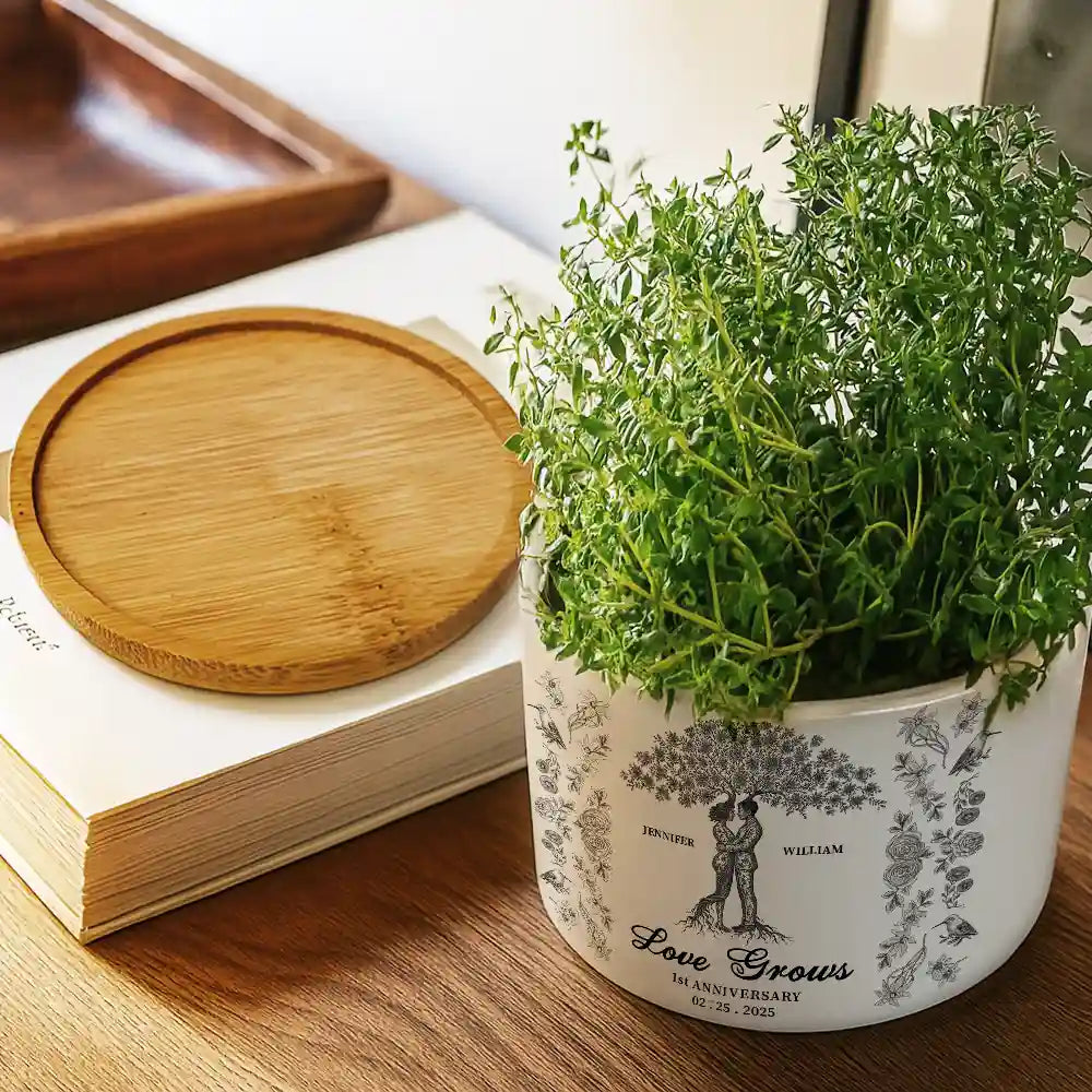 Wedding Anniversary,Gift For Couples,Gift For Husband,Gift For Wife,Happy - Couple Love Grows, Wedding Anniversary Gift - Personalized Ceramic Plant Pot