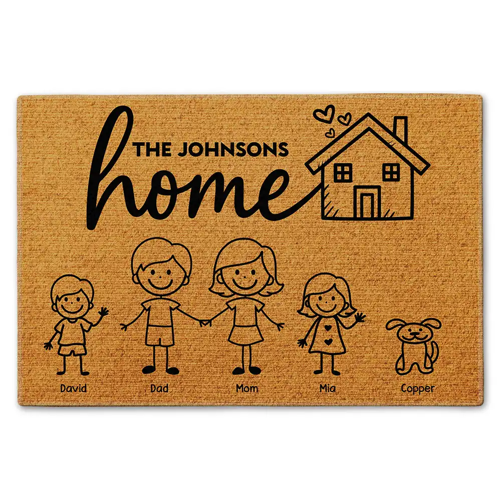 Couple Parents Home With Kid And Pet - Personalized Doormat