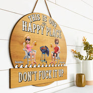 Poolside,Outdoor Decor,Summer,Gift For Couples,Humorous,Vector - Couple Patio Poolside This Is Our Happy Place - Personalized Custom Shaped Wood Sign