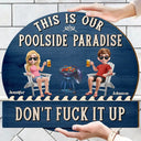 Poolside,Outdoor Decor,Summer,Gift For Couples,Humorous,Vector - Couple Patio Poolside This Is Our Happy Place - Personalized Custom Shaped Wood Sign