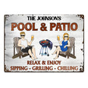 Gift For Couples,Gift For Husband,Gift For Wife,Gift For Boyfriend,Gift For Girlfriend,Patio,Poolside - Couple Pool & Patio Sipping Chilling - Personalized Classic Metal Signs