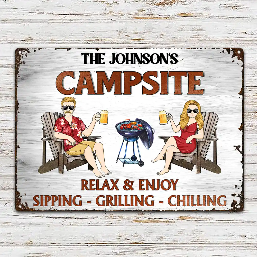 Gift For Couples,Gift For Husband,Gift For Wife,Gift For Boyfriend,Gift For Girlfriend,Patio,Poolside - Couple Pool & Patio Sipping Chilling - Personalized Classic Metal Signs
