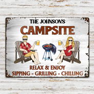 Gift For Couples,Gift For Husband,Gift For Wife,Gift For Boyfriend,Gift For Girlfriend,Patio,Poolside - Couple Pool & Patio Sipping Chilling - Personalized Classic Metal Signs