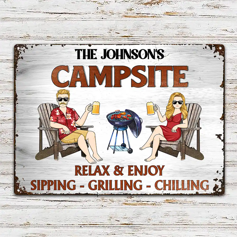 Gift For Couples,Gift For Husband,Gift For Wife,Gift For Boyfriend,Gift For Girlfriend,Patio,Poolside - Couple Pool & Patio Sipping Chilling - Personalized Classic Metal Signs