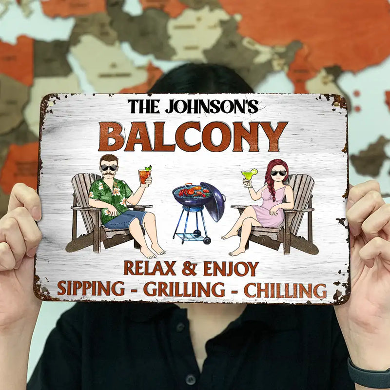 Gift For Couples,Gift For Husband,Gift For Wife,Gift For Boyfriend,Gift For Girlfriend,Patio,Poolside - Couple Pool & Patio Sipping Chilling - Personalized Classic Metal Signs