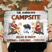 Gift For Couples,Gift For Husband,Gift For Wife,Gift For Boyfriend,Gift For Girlfriend,Patio,Poolside - Couple Pool & Patio Sipping Chilling - Personalized Classic Metal Signs