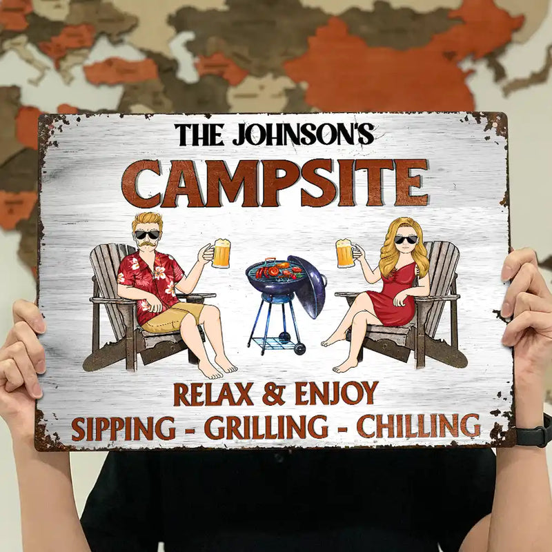 Gift For Couples,Gift For Husband,Gift For Wife,Gift For Boyfriend,Gift For Girlfriend,Patio,Poolside - Couple Pool & Patio Sipping Chilling - Personalized Classic Metal Signs