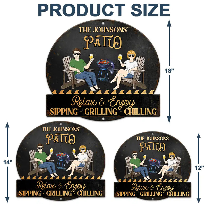 Gift For Couples, Gift For Husband, Gift For Wife, Gift For Boyfriend, Gift For Girlfriend, Poolside, Patio, Happy - Couple Pool & Patio Sipping Chilling - Personalized Custom Shaped Metal Sign