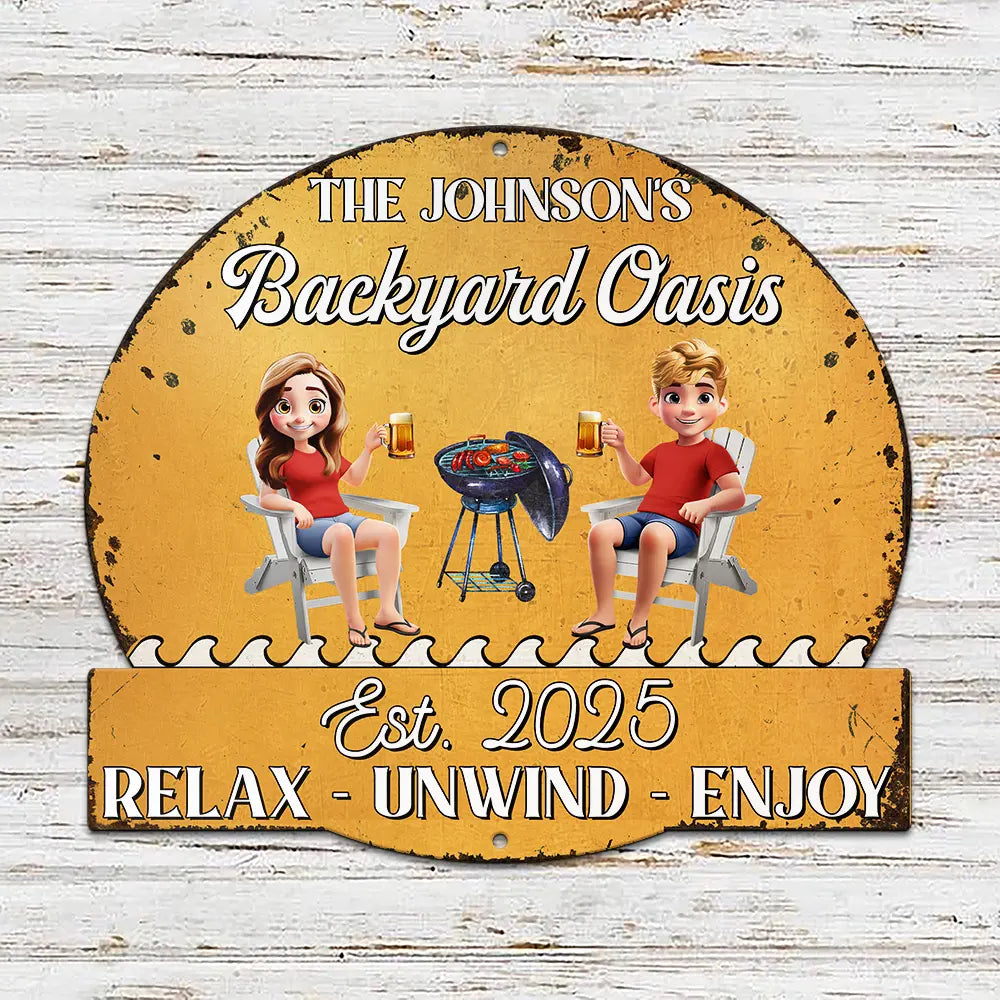 Gift For Couples,Gift For Husband,Gift For Wife,Gift For Boyfriend,Gift For Girlfriend,Poolside,Patio - Couple Poolside Paradise - Personalized Custom Shaped Metal Sign