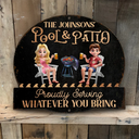 Gift For Couples,Gift For Husband,Gift For Wife,Gift For Boyfriend,Gift For Girlfriend,Poolside,Patio - Couple Poolside Paradise - Personalized Custom Shaped Metal Sign