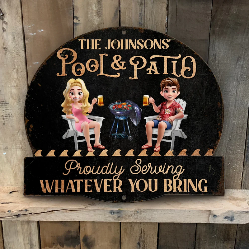 Gift For Couples,Gift For Husband,Gift For Wife,Gift For Boyfriend,Gift For Girlfriend,Poolside,Patio - Couple Poolside Paradise - Personalized Custom Shaped Metal Sign
