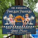 Gift For Couples,Gift For Husband,Gift For Wife,Gift For Boyfriend,Gift For Girlfriend,Poolside,Patio - Couple Poolside Paradise - Personalized Custom Shaped Metal Sign