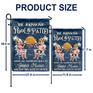 Gift For Couples,Gift For Husband,Gift For Wife,Gift For Boyfriend,Gift For Girlfriend,Poolside,Patio - Couple Poolside Paradise Listen To Good Music 3D Effect - Personalized Flag