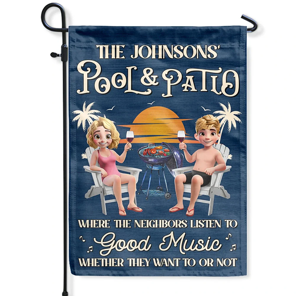 Couple Poolside Paradise Listen To Good Music 3D Effect - Personalized Flag