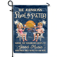 Gift For Couples,Gift For Husband,Gift For Wife,Gift For Boyfriend,Gift For Girlfriend,Poolside,Patio - Couple Poolside Paradise Listen To Good Music 3D Effect - Personalized Flag