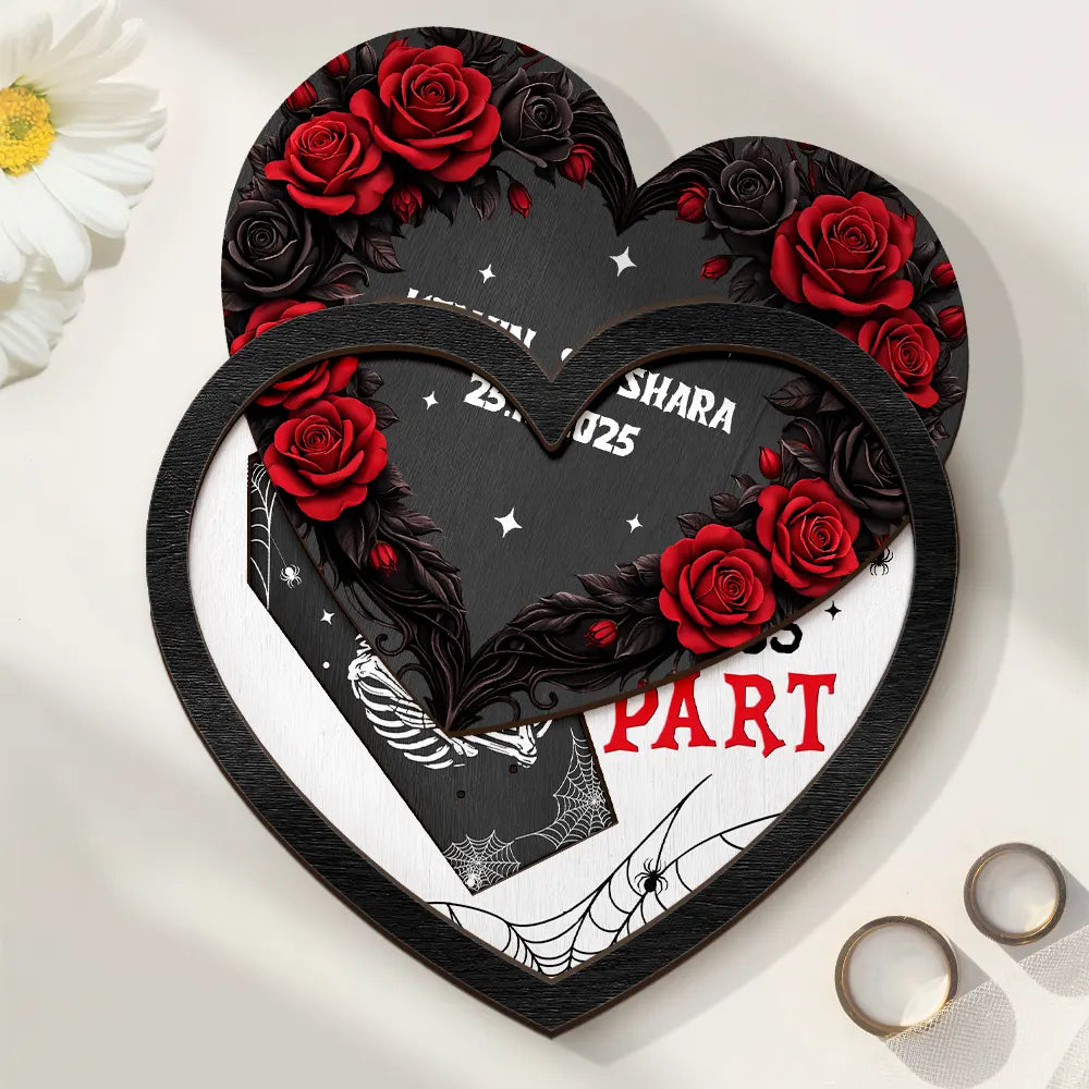 Gift For Couples,Love - Couple Romance Till Death Do Us Part - Personalized 2-Layered Wooden Ring Dish