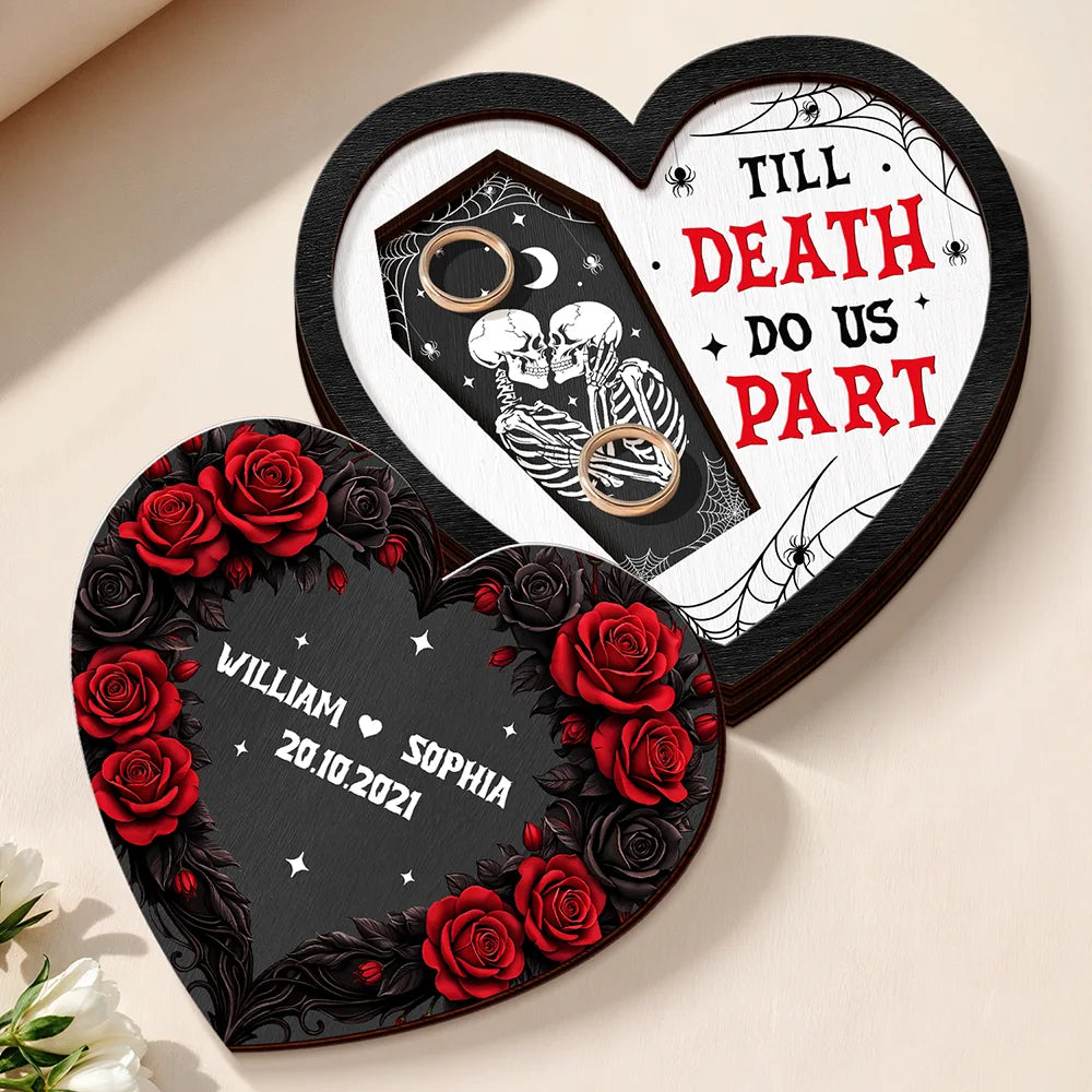 Gift For Couples,Love - Couple Romance Till Death Do Us Part - Personalized 2-Layered Wooden Ring Dish